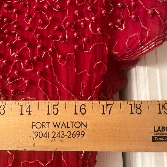 Vintage Red Beaded Silk Gatsby Flapper Dress Women’s XL - Picture 4 of 10